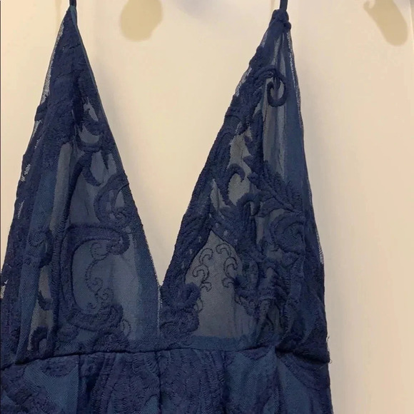Navy Blue Brocade Halter Maxi Wrap Dress - Picture 4 of 11